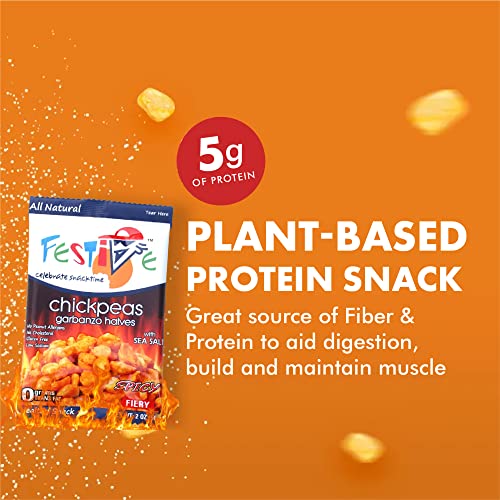Image of Feel Festive 24 Bags 1-oz Fiery Spicy Crunchy Roasted Chickpeas Protein Snack Pack - Healthy Garbanzo Beans, Non-GMO Vegan Gluten-Free Soy-Free Balanced Macro Nut Free, Individual Convenient Portions