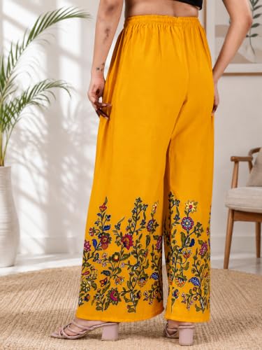 Image of Women's Rayon Bird Flower Print Loose fit Palazzos Pants Free Size 28 to 40