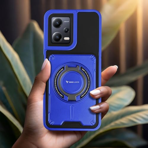 Image of Vaku Luxos Axion Armor Military Grade TPU Back Cover Case for Xiaomi Redmi Note 12 Pro with Magnetic Ring Holder Kickstand Camera Screen Protector- Blue