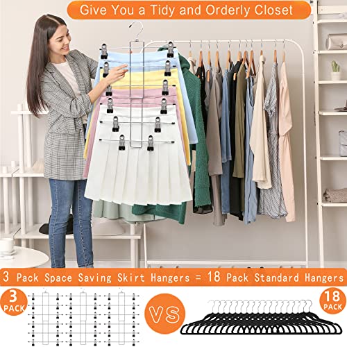 3 Pack Pants-Hangers-Space-Saving,6 Tier-Closet-Organizers-And-Storage Skirt Hangers With Clips,Closet-Organizer-Clothes-Organization-And-Storage Jeans Scarf Hangers,College-Dorm-Room-Essentials Decor #TOP2