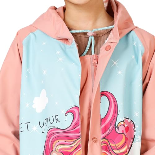 Image of ZEEL Kids Raincoat with Hood | Rain Coat for Girls |Cartoon Printed Rainwear | Barbie Princess, BARB01