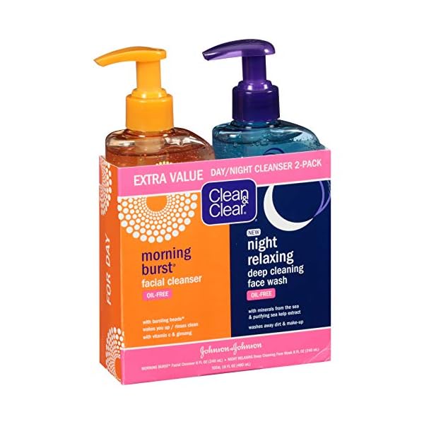 Clean & Clear 2-Pack Oil-Free Facial Cleansers with Citrus Scent, Morning Burst and Night Relaxing, 16 oz