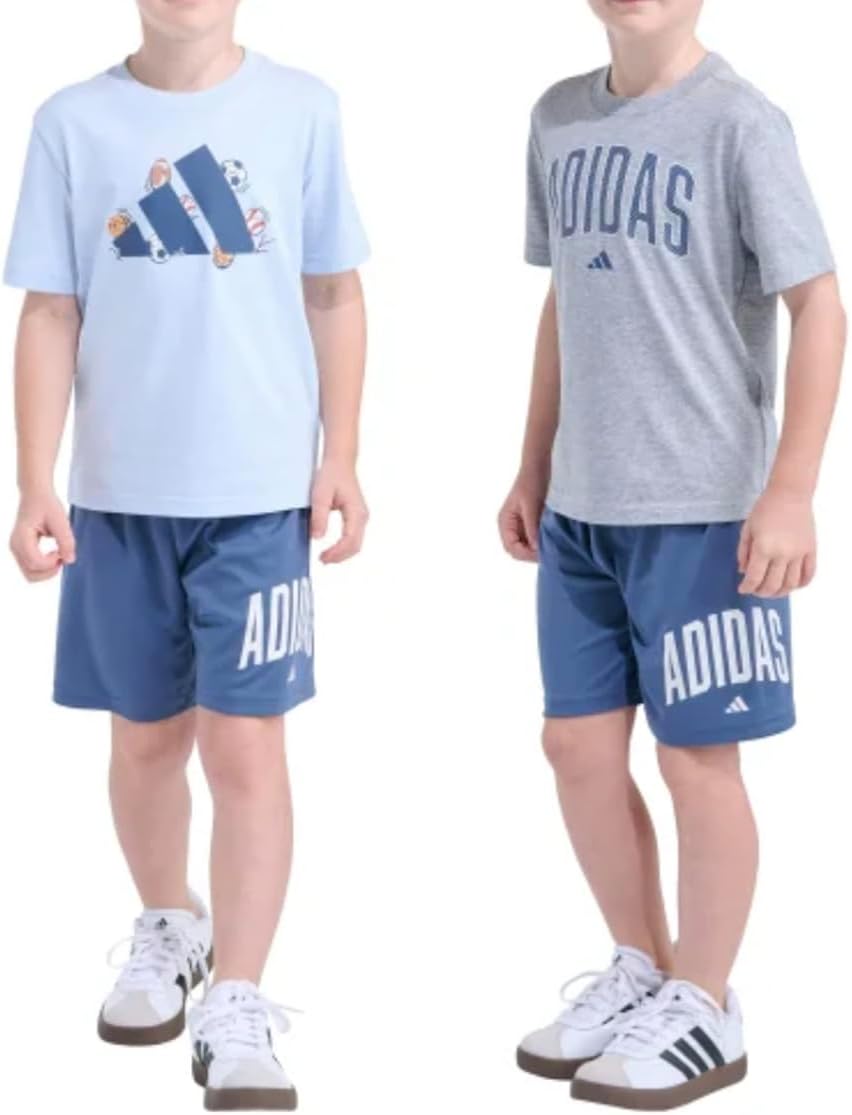 adidas Youth Boy's 3 Piece Active Outfit Set, 2 Tees and 1 Short