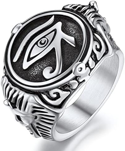 ChainsProMax Egyptian Jewelry Size 11 Men Ring Goth Signet Rings Eye of Ra Stainless Steel Rings