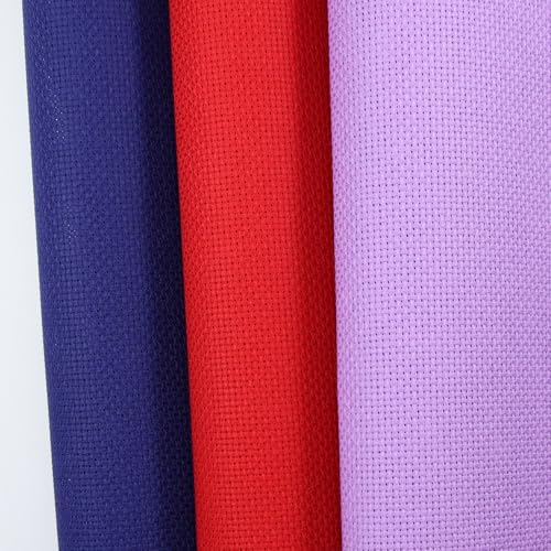 Image of KCS 3 pc of 15 inch x 18 inch(38cmx45cm) Counted Cross Stitch Cotton Aida Cloth Needlework Rolled Fabric Box,14CT,Lavender+Royal Blue+Red