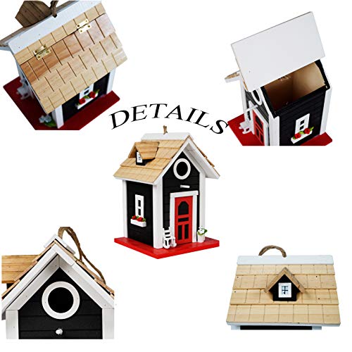 Kingwolfox Hanging Colourful Birdhouse Garden Country Cottages Bird House Condo Wooden Red Height 9.7" (Black) - Thumbnail 5