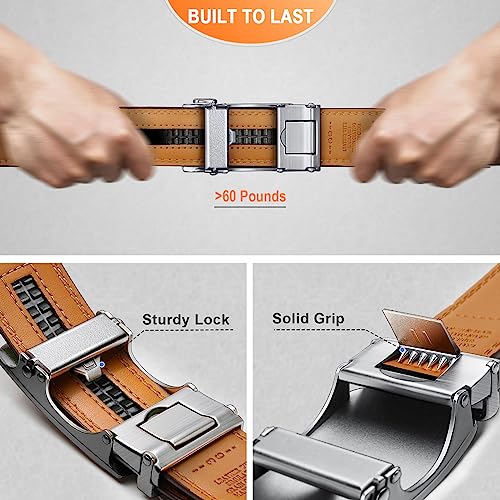 Image of KEMISANT Belt Men, Sliding Ratchet Belt Genuine Leather For Gift Mens Dress Pants Oxfords,Size Adjustable
