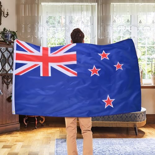 Image of AhfuLife 2 Pcs New Zealand Flag Kiwi Flag 3x5 Ft, Large New Zealand National Flags for Outside - Double Side with Brass Eyelets for Olympic Party Decorations, Bar Street Decoration Indoor Outdoor