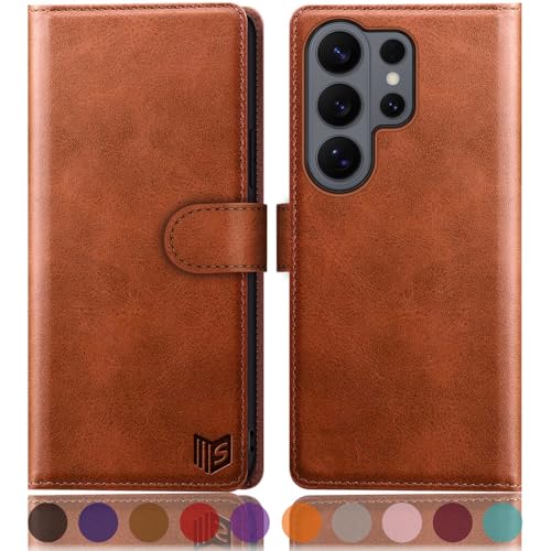 SUANPOT Compatible with Samsung Galaxy S26 Ultra Wallet case with RFID Blocking Credit Card Holder Flip Book PU Leather Protective Cover Women Men for Samsung S26 Ultra Phone case Light Brown