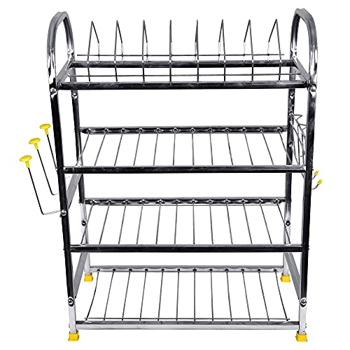 PEACHBERRY 4 Layer 18 x 24 inch Kitchen Dish Rack / Kitchen Utensils Rack / Modern Kitchen Storage Rack/ Kitchen Organizer / Utensils Rack with Plate & Cutlery Stand
