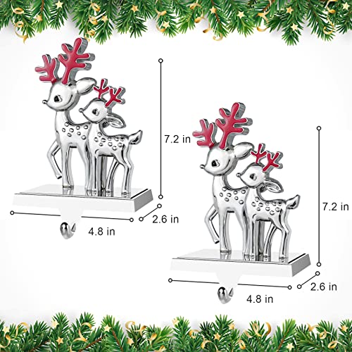 Mulbozy Reindeer Stocking Holder Set Of 2, Cute Deer Stocking Holders For Mantel Decor, Silver Metal Christmas Stocking Holder With Non-Slip, For Fireplace, Tv Stand Decoration #TOP1