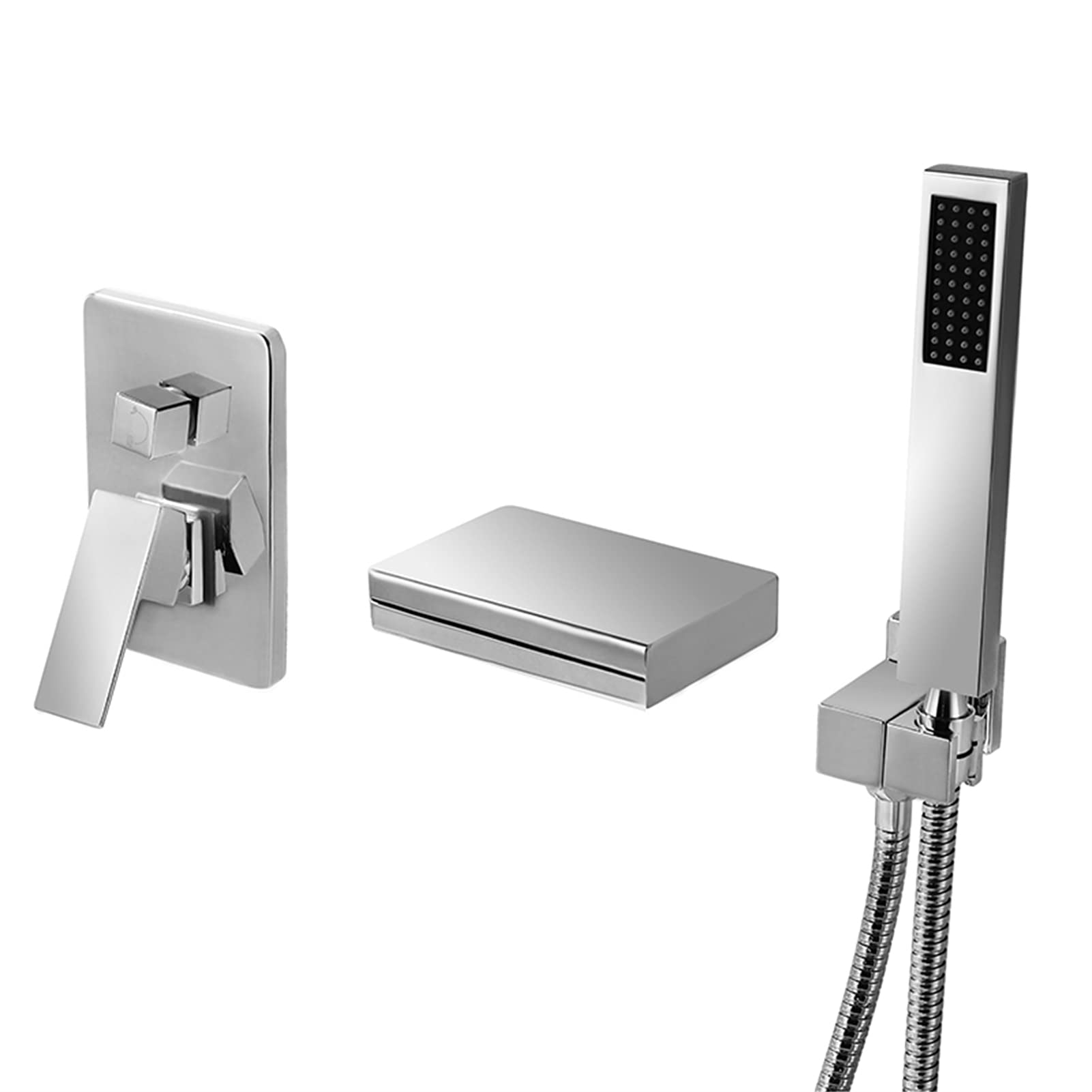 Mélangeur de baignoire cascade chrome avec ensemble douche à main mural