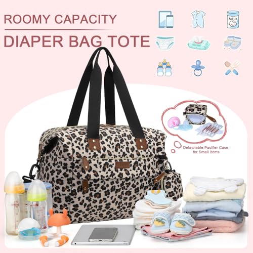 Image of Pritent Diaper Bag Tote - Diaper Baby Bags with Pacifier Case, Shoulder Straps, Stroller Clips, Waterproof Large Mommy Maternity Travel Baby Bag for Mom and Dad, Leopard, Medium
