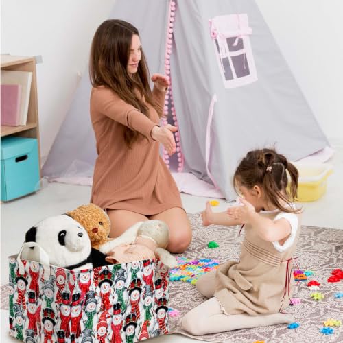 Image of Christmas Red Green Snowman Storage Baskets, Empty Christmas Gift Baskets, Holiday Home Decor, Large Square Waterproof Canvas Laundry Hamper With PE Coating, Foldable Toy & Clothes Bins for Bedroom