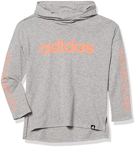 adidas Girls' Long Sleeve Hooded Tee T-Shirt, Grey Heather Linear, Large