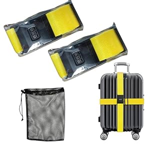 5/220 CM Polypropylene Yellow – 2 Pcs Suitcase Straps With Information Card and Mesh Bag – Password Protected Lockable Luggage Straps for suitcases.
