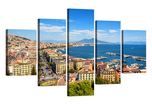 LuxHomeDecor Quado napoli vesuvio golfo 150x100 cm 5 pezzi Stampa su Tela con Telaio in Legno arte arredo