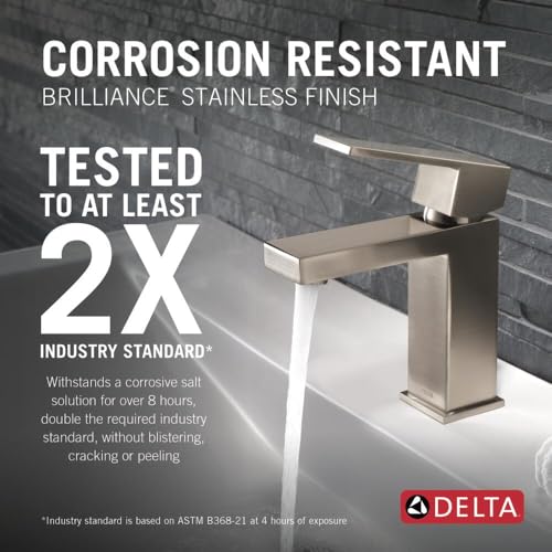 Image of Delta Modern Brushed Nickel Bathroom Faucet 1 Hole, Single Hole Bathroom Sink Faucet for Vanity, Metal Push-Pop Drain Assembly, Stainless 567LF-SSPP