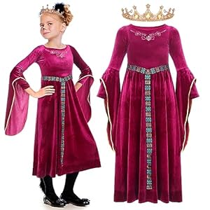 Haull 2 Pcs Medieval Princess Costume for Girls Renaissance Faire Costume for Girls Brave Dress for Halloween Cosplay Favor