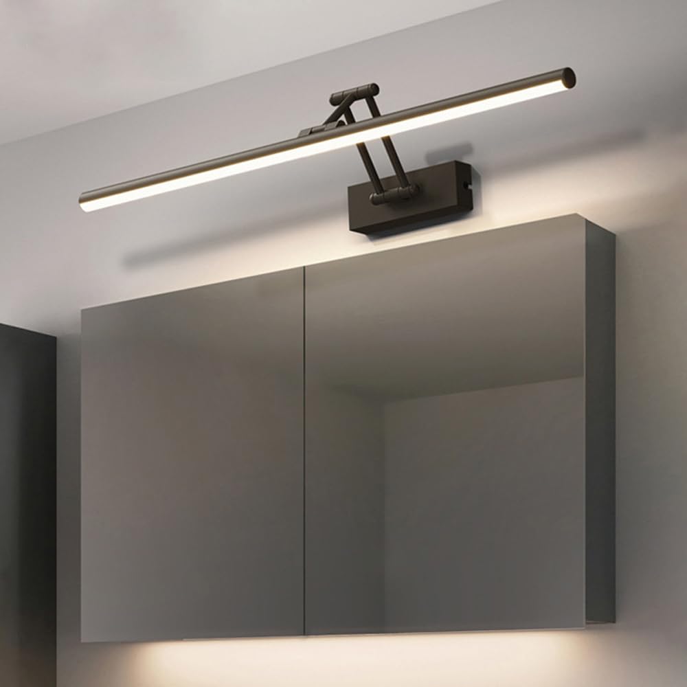 Mengjay Spiegelleuchte Bad LED Wandleuchte,Rotation Spiegellampe Badezimmer Lampe Spiegel,Wandlampe Innen LED Moderne Für Wohnzimmer Schlafzimmer Küche Bad (Schwarz, 60cm)