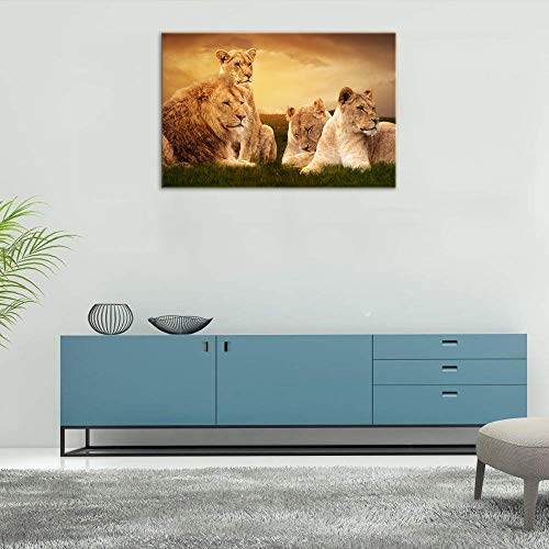 Kalawa Animal Family Pictures Canvas Wall Art For Home Decor Wild Lioness And Lion On The Prairie Prints And Posters Stretched And Wooden Framed Ready To Hang(28''W X 44''H) #TOP1