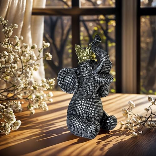 Estatua de Elefante Negro y Dorado para Hogar miniatura 4