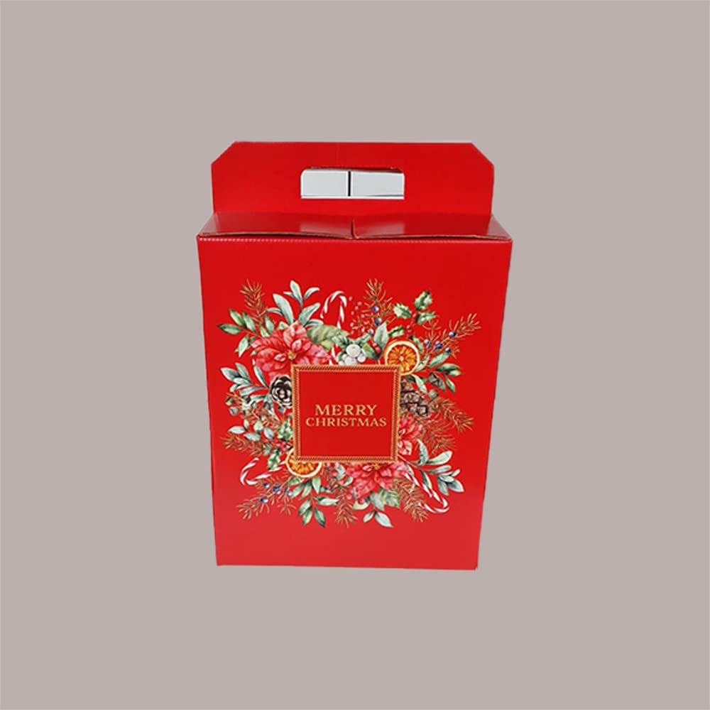 Lucgel Valigetta Porta Panettone Bottiglia Dolci - Scatola Regalo Natalizia Elegante - Strenne Natale Pasqua - 10 Pezzi Carta Rosso Merry Christmas 330x250H350mm