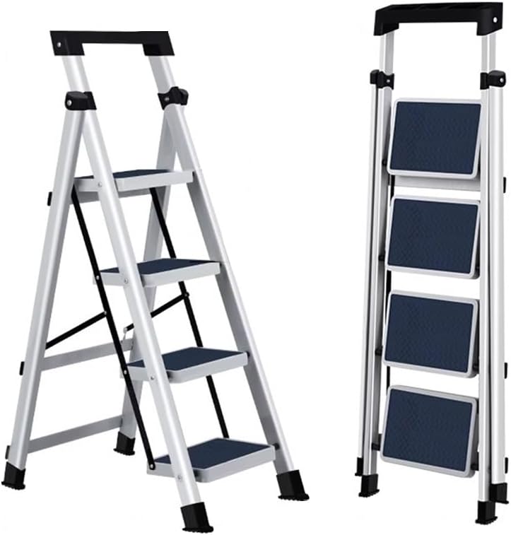 YCKEGEW Ladder Household Closet Step Stool Ladder with Anti-Slip Wide Pedals 4-Step Ladder,Tall Stepladder Lightweight,Perfect for Kitchen & Outdoor(White)