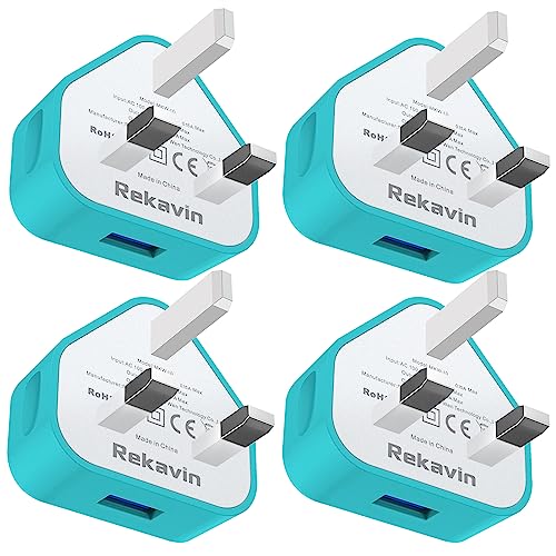 USB Plug Adaptor UK,4 Pack USB Phone Charger Plug 3 Pin Mains Charger,USB Wall Charge Plug Compact Charge Head 5V/1AMP Charging for iPhone 11/10/Xs/XS Max/XR/X/8/7/6 Plus/5/4,iPad Pro/Air 2/Mini 4