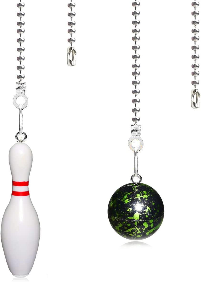 Ceiling Fan Pull Chain Extender, 2-Pack 12 Inch Bowling Pin Fan Light Danglers with Ball Chain Connector for Pull Chains on Ceiling Fans & Lights