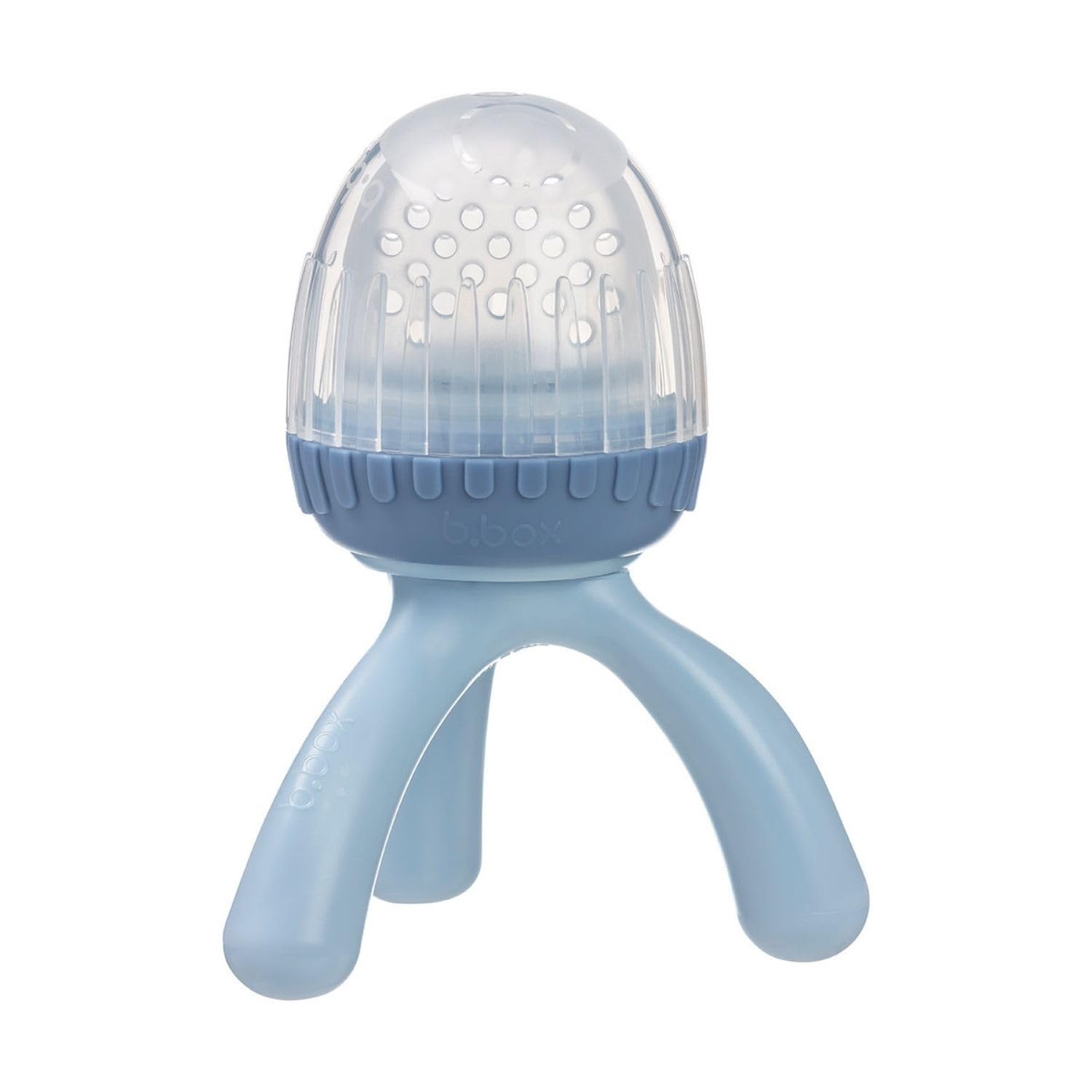 b.box Silicone Fresh Food Feeder, Tripod Design Easy for Baby to Hold, Perfect for Fresh or Frozen Foods, Cap Included for On The Go, from 4m+ (Lullaby Blue)