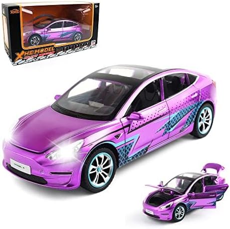 Vehículos de juguete fundidos a troquel a escala 124 modelo 3 de aleación para niños, juguete modelo de automóvil, auto de aleación con luces y