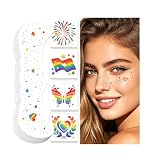 Leesgel Pride Day Gesichtstattoo Set, 40 Bögen Glitzer-Sommersprossen Tattoos, Bunte Pride Aufkleber für Parade Festival Party und Kostüm-Make-up