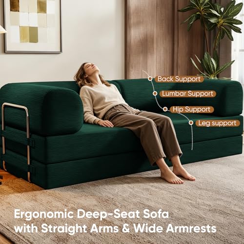 Image of Modular Sectional Sofa Couches L-Shape Couch 3 Seat Modular Sofa Memory Foam Sectional Couches for Living Room (Green, 79 inch+SofaBed)