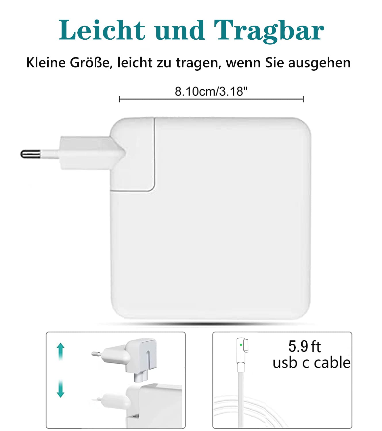 Caricabatterie 60W L-Tip compatible with Mac Book Pro 13", Adattatore Rapido per Modelli A1278, A1181, A1184, A1344, A1330, A1342 (2008-2012)