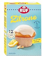 RUF Zitronen Muffins Backmischung, fruchtige American Style Muffins mit Zitronenglasur, einfache Zubereitung, 12 Muffin-Förmchen inklusive