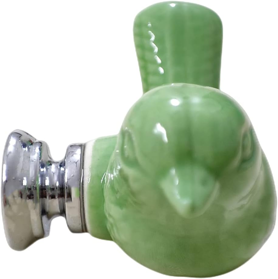 10Pack Green Cute Bird Design Cabinet Door Knobs, Ceramic Drawer Knobs with Mounting Screws, Vintage Cupboard Pull Handle