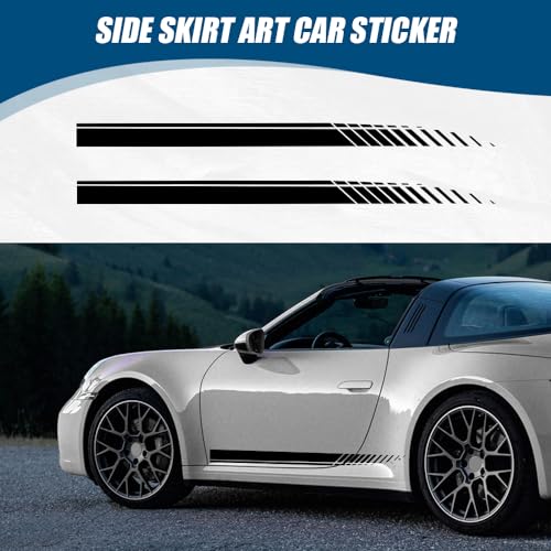 Image of 2Pcs Sports Racing Stripe Graphic Stickers, Side Door Vinyl Decals, Universal Car Decoration Accessories (Black)