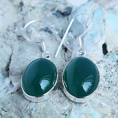Boucles d'oreilles onyx vert et argent 925 cabochon de 30 mm