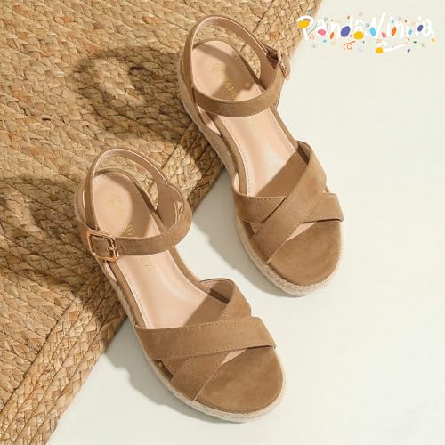 Image of PANDNAINJIA Girls Sandals Wedge Platform Heels Dress Shoes