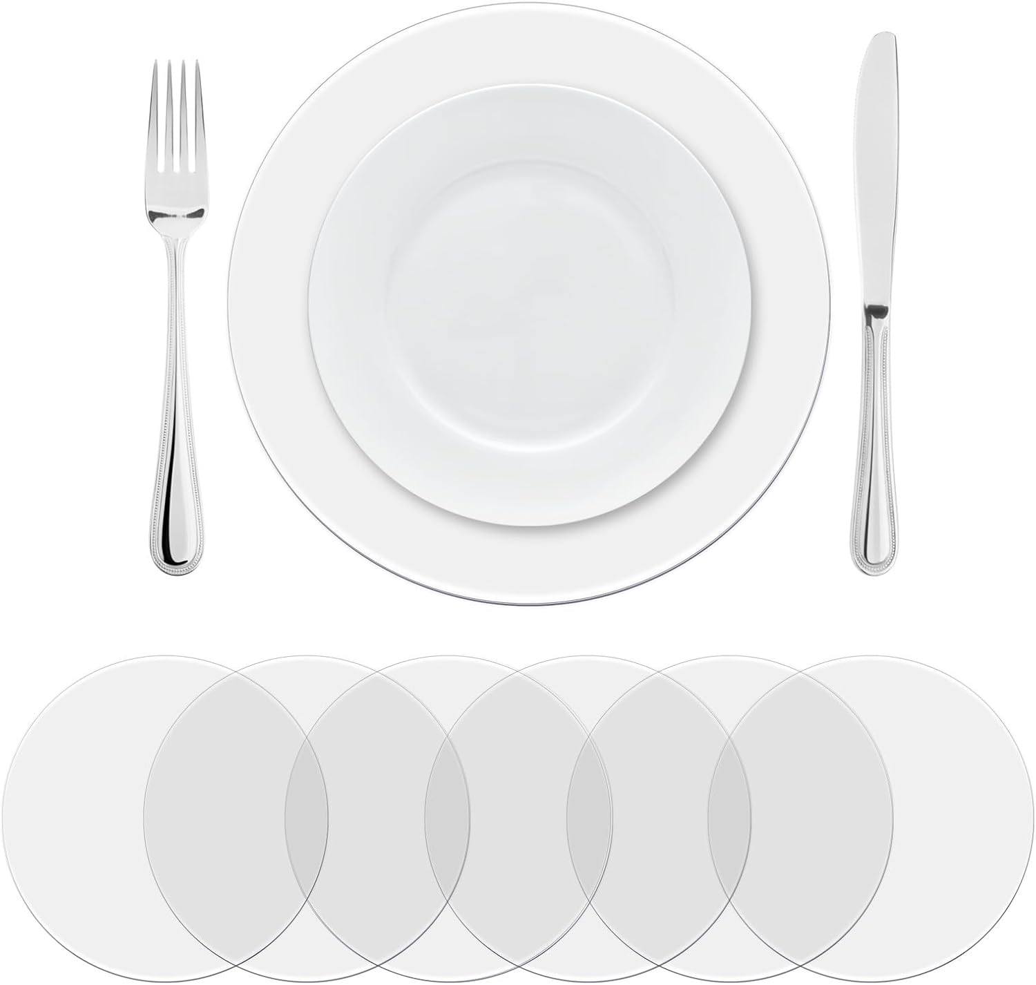 50 Pieces Clear Plastic Placemats Transparent Disposable Round Table Mats for Wedding Baby Shower Decorative Dinning Table Setting Party Supplies(White)