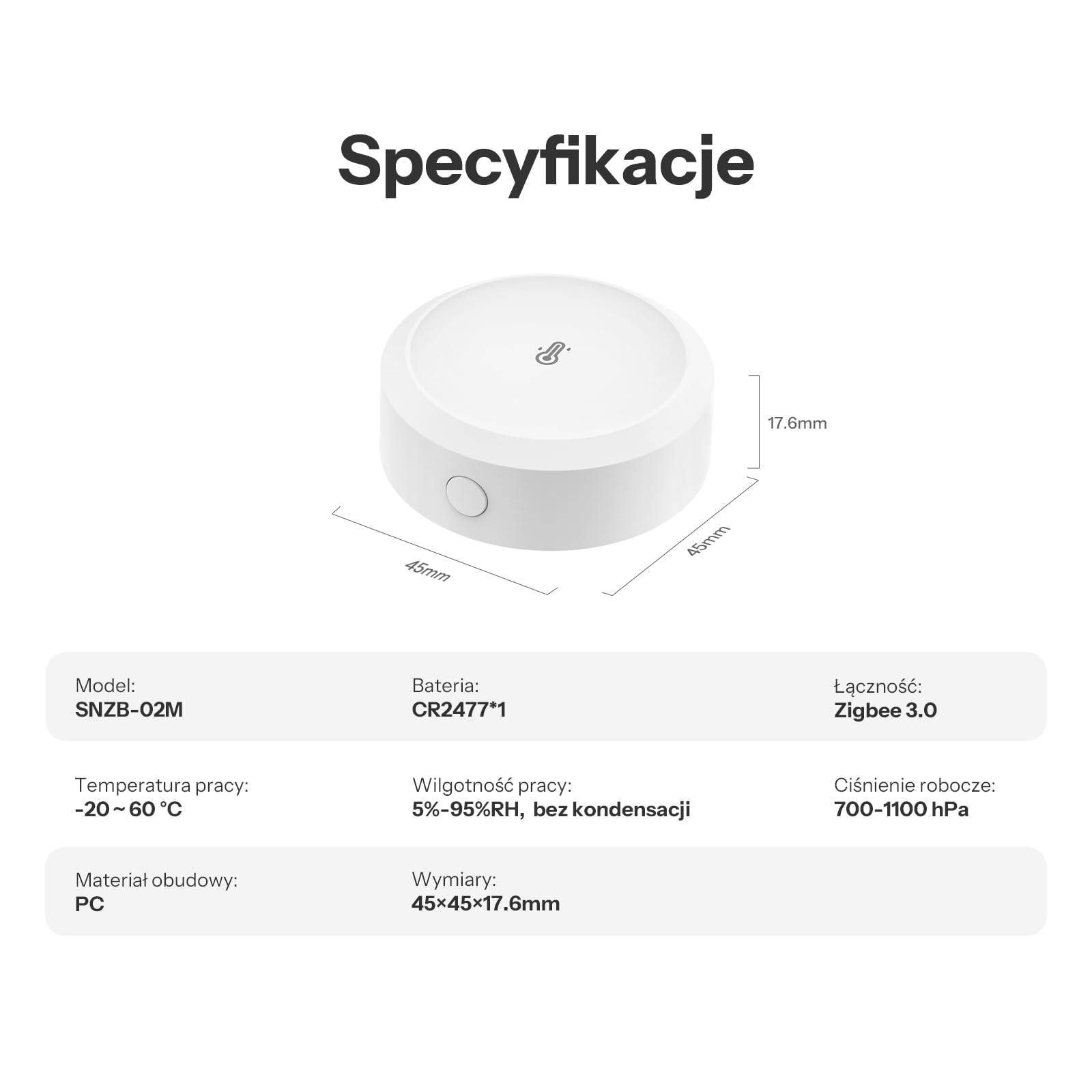 SONOFF SNZB-02M AirGuard TH Pressure Zigbee Temperatura Wilgotność Sensor | Zigbee Smart Termometr Higrometr Barometr z Powiadomieniami w Aplikacji, Zdalny Monitoring do Szklarni i Piwnicy na Wino