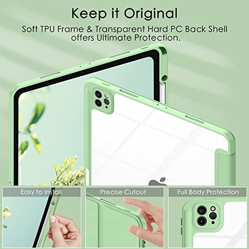 Soke Ultra Hybrid Case For Ipad Pro 12.9 Inch (6Th/5Th/4Th/3Rd Generation, 2022/2021/2020/2018) - Pencil Holder + Auto Sleep/Wake + Camera Protection, Transparent Shockproof Back Cover, Matcha Green #TOP6