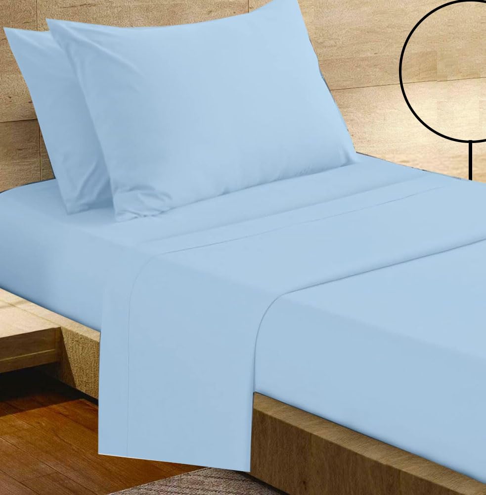 SKY BEDDINGS Juego de sábanas para cuna, 76,2 x 190,5 cm, algodón egipcio de 600 hilos, color azul claro
