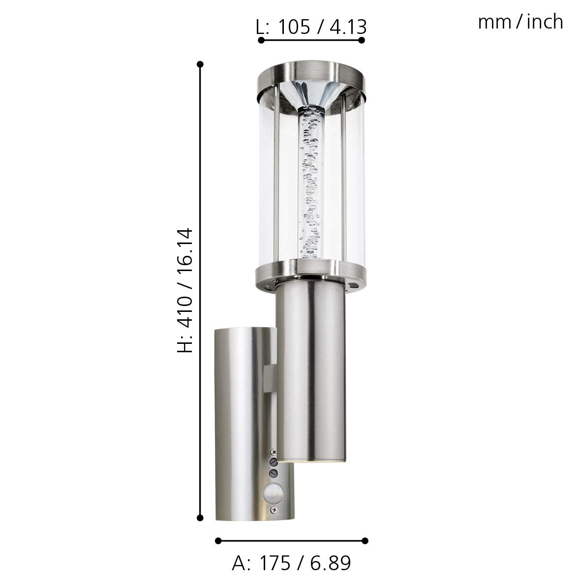 EGLO LED Außen-Wandlampe Trono Stick 2 flammige | Außenleuchte inkl. Bewegungsmelder, Sensor-Wandleuchte aus Edelstahl, Glas und Kunststoff, Silber, GU10 Fassung, IP44