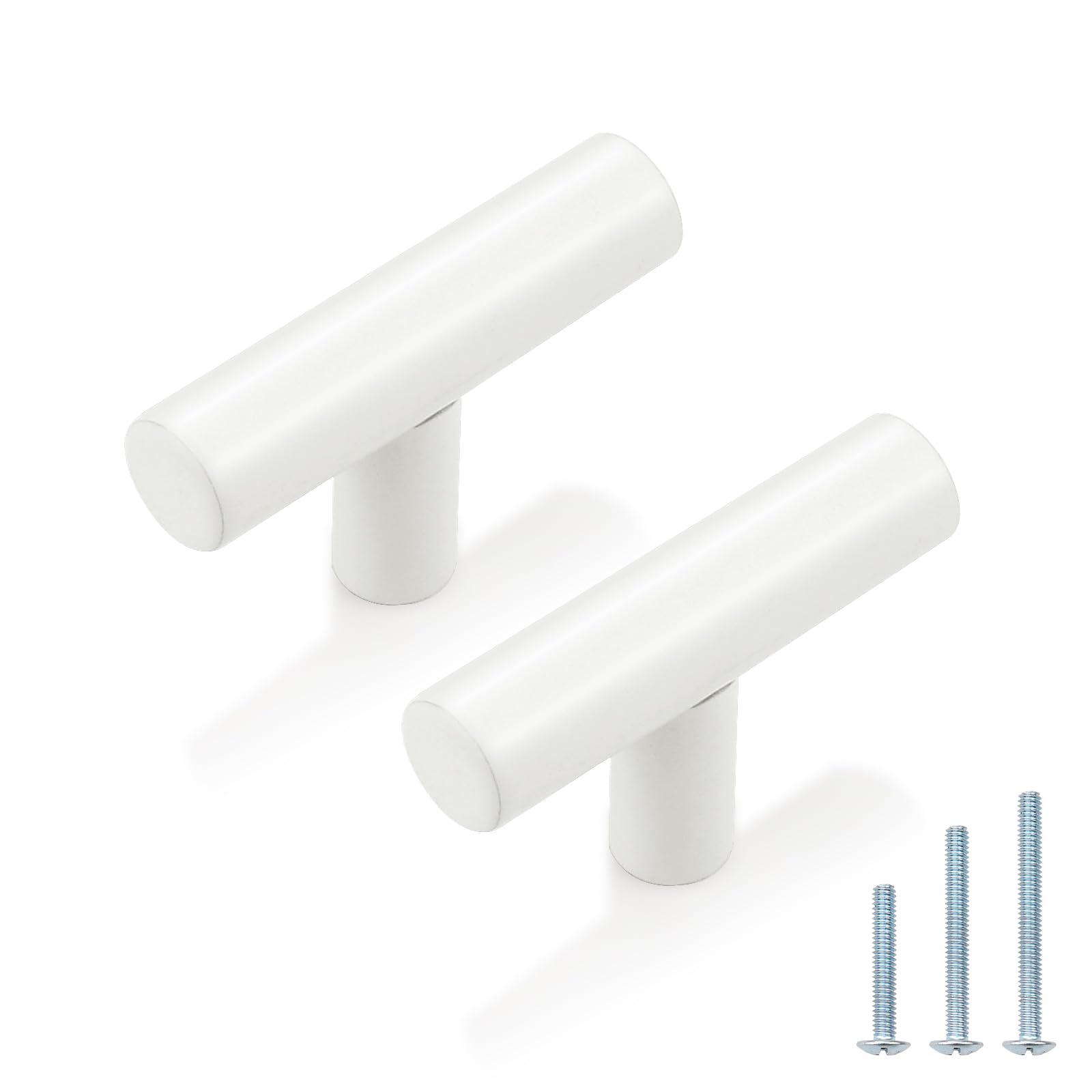 Probrico 10 Pack| Single Hole White Cabinet Knobs 2" Overall Length Kitchen Bathroom Cabinet Handles Euro T Bar Knobs Modern Cabinet Hardware Cupboard Drawer Closet Handle Pulls