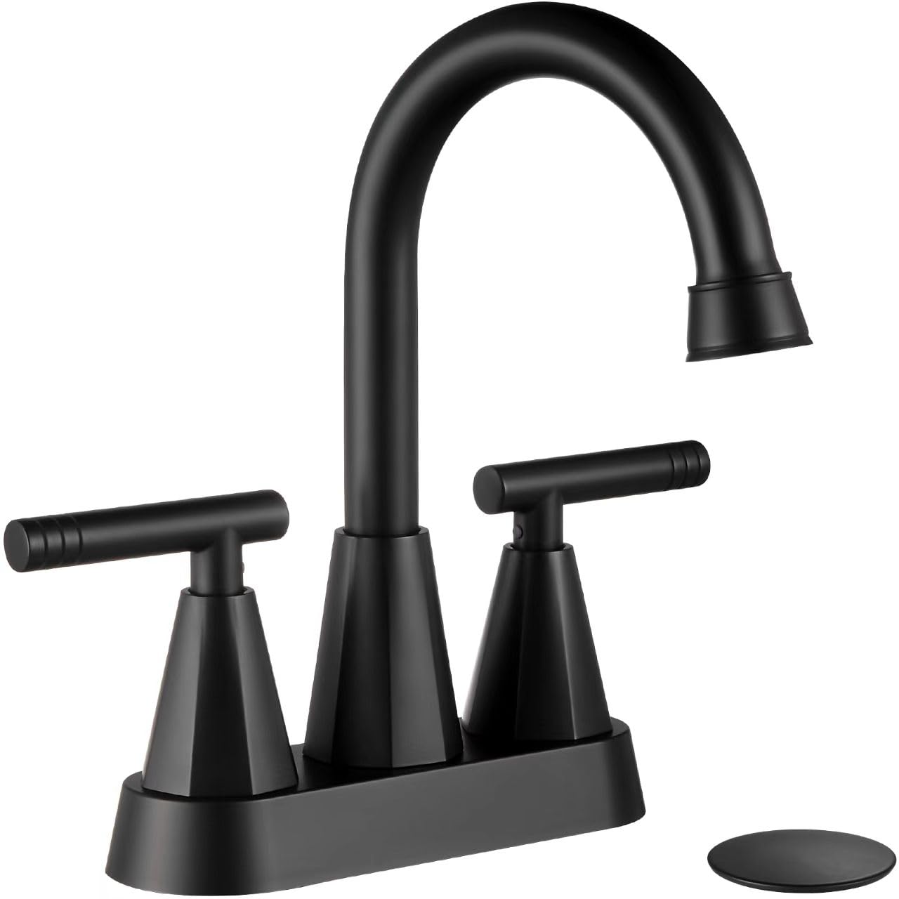 Cobbe Bathroom Faucets for Sink 3 Hole, 4 Inch with Pop Up Drain and 2 Supply Hoses, 2 Handle Centerset Bathroom Faucet for Sink Vanity, Midnight Black Matte
