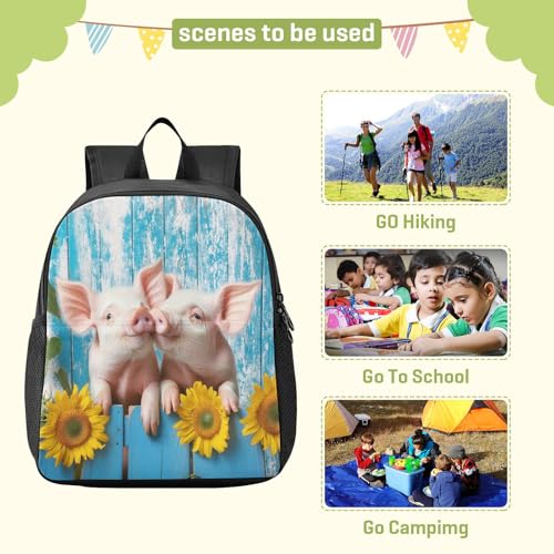 RunningBear Piglets Sunflowers Wooden Blue Kids Backpack for Boys Girls Lightweight Preschool Kindergarten Backpack for Students3