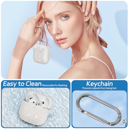 Image of for Airpods 4 Case, Ekoonpft Flower Engraved Cases for Apple AirPods 4th Generation 2024, Soft Silicone Cover for Women Girly with 3-in-1 Cleaner Kit, Keychain, Military Grade Protection