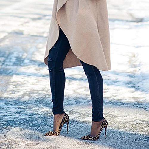 Elisabet Tang High Heels, Womens Pointed Toe Slip on Stilettos Party Wedding Pumps Basic Shoes Leopard Suede 8